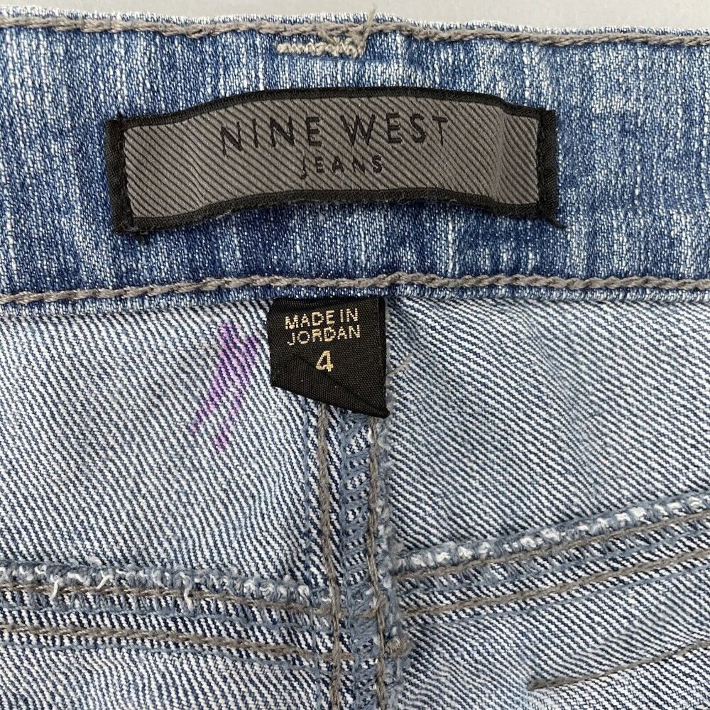 Nine West Jeans Bleecker Straight Leg Flap Pocket Distressed Denim Womens 4 Long - Picture 5 of 12